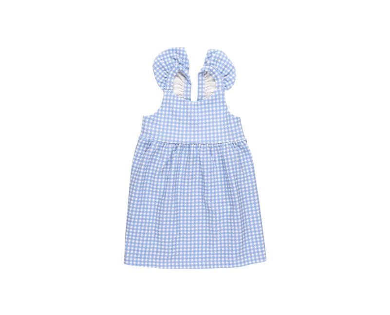 Vestido azul a cuadros con volados y mangas, para niña pequeña