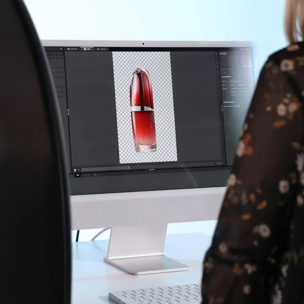 Flujo de trabajo de fotos de skincare and cosmetics con soporte de Orbitvu