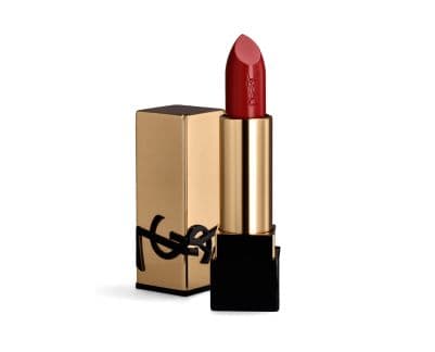 Labial YSL Rouge Pur Couture en rojo con estuche dorado