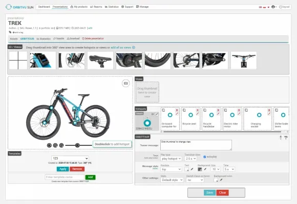 Interfaz del software de Orbitvu para vista de bicicleta de 360 grados