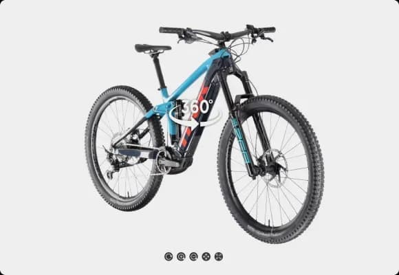 Vista giratoria 360 de bicicleta eléctrica azul de montaña