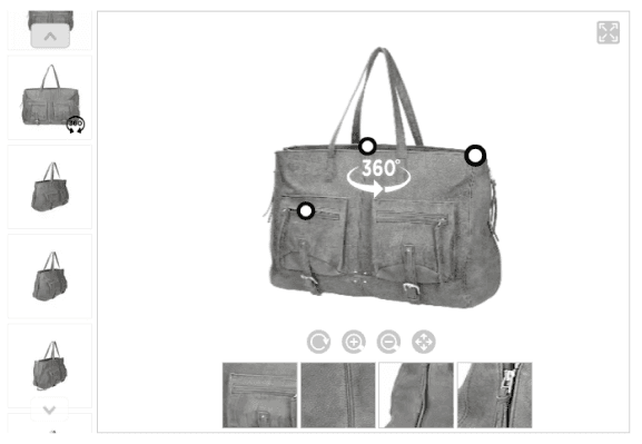 Vista giratoria 360 del producto de una bolsa de cuero gris