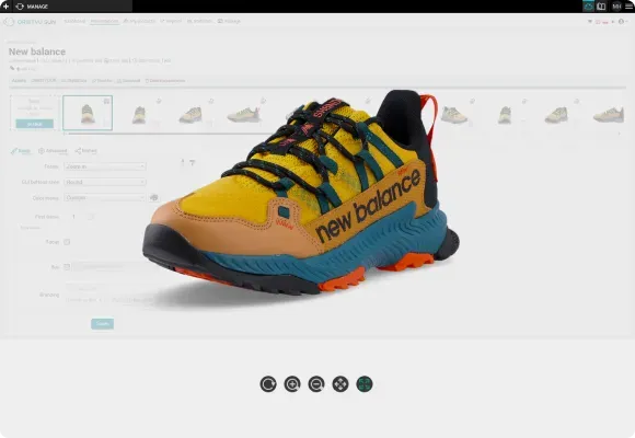 Vista de New Balance Trail Shoe en la interfaz de gestión de Orbitvu