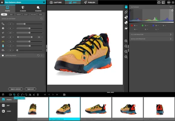 Interfaz de edición de imágenes para New Balance Trail Shoe