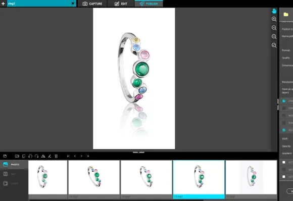 Pantalla de edición de fotos de producto de joyería