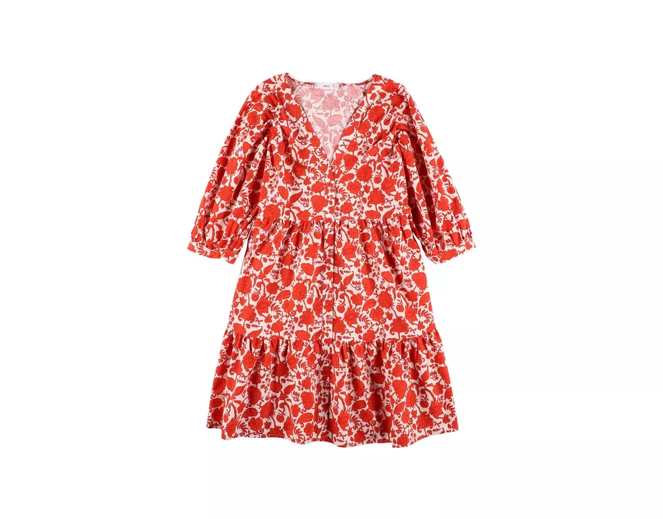 Packshot flat lay de vestido floral rojo