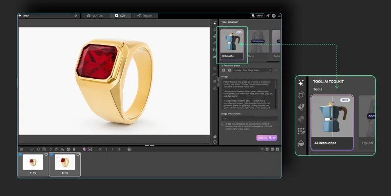 افتح AI Toolkit واختر AI Retoucher