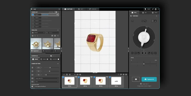 التقط صورة منتجك وافتح Still Asset في Edit tab